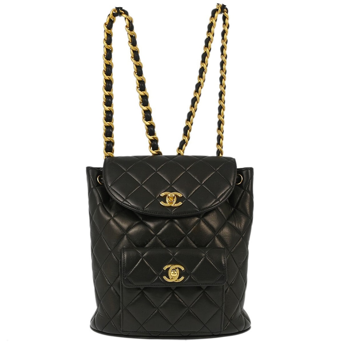 Chanel Black Lambskin Large Duma Backpack with Turn Lock Closure: Chanel Black Lambskin Large Duma Backpack with Turn Lock Closure The Chanel Black Lambskin Large Duma Backpack combines luxury and functionality, ideal for the modern individual. This stylish backpack