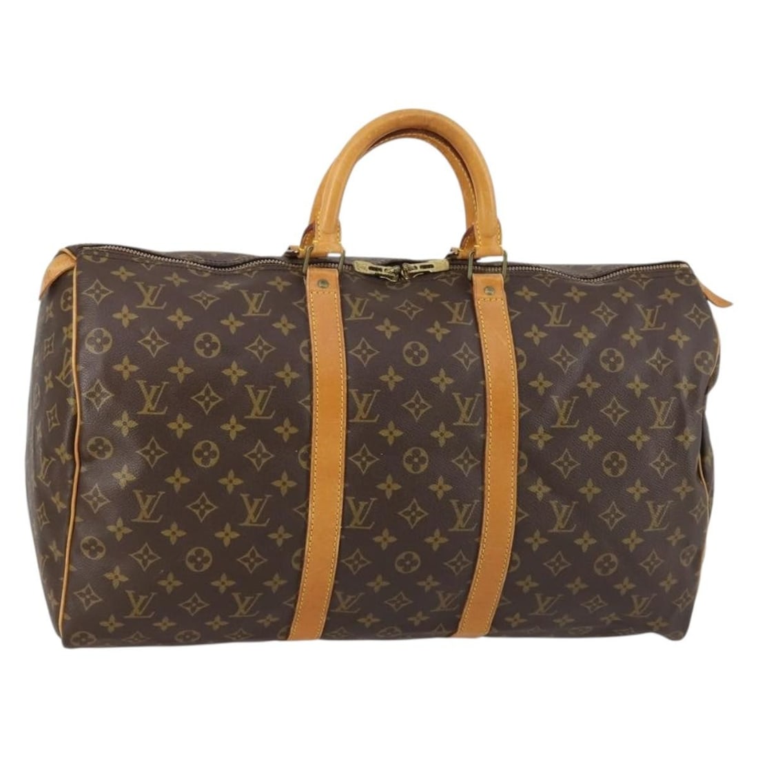 Keepall 50 Multicolour Canvas Duffle by Louis Vuitton: Keepall 50 Multicolour Canvas Duffle by Louis Vuitton This pre-owned Louis Vuitton Keepall 50 Boston bag is crafted from the brand's signature monogram canvas in a multicolour design. Designed for fem