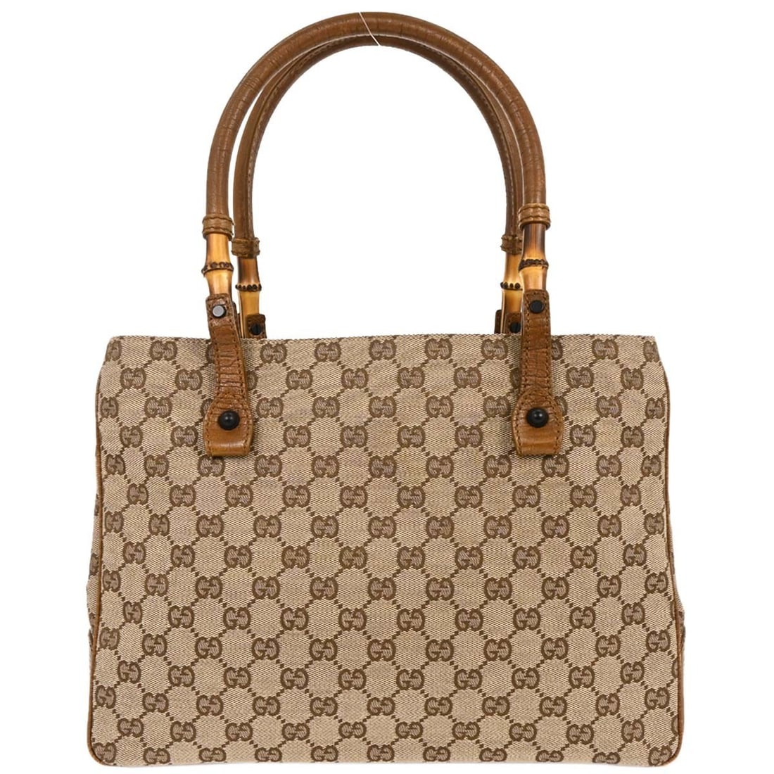 Gucci Bamboo GG Brown Beige Canvas Leather Tote Bag 112526 3444 (1 of 10)