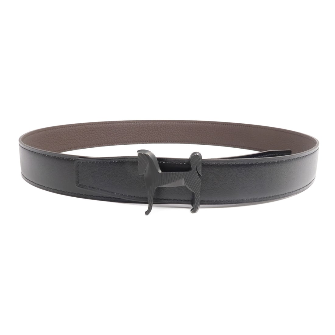 Hermes Togo and Box Calfskin Black Brown Reversible Belt (1 of 9)