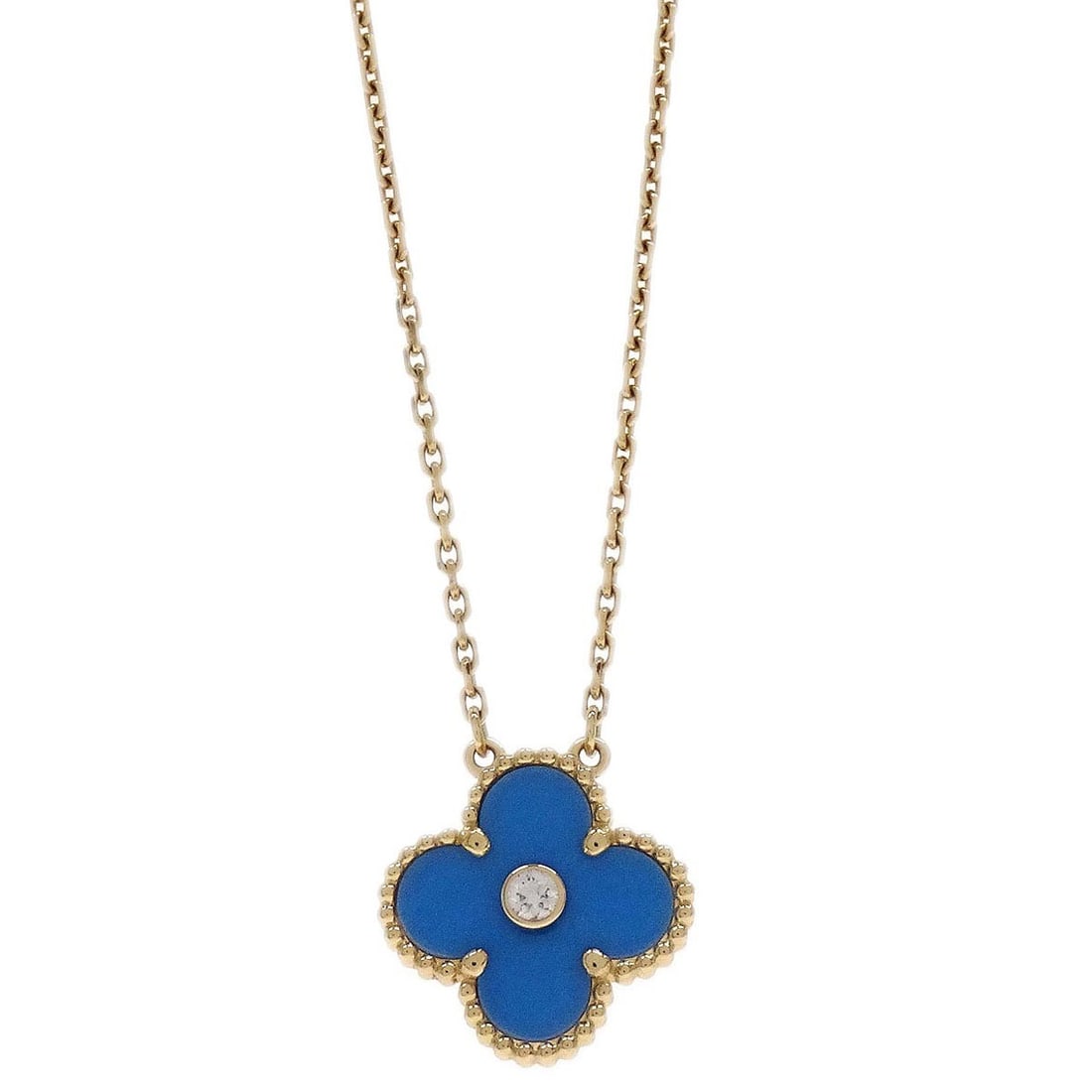 Alhambra Sable Diamond Gold Charm Necklace by Van Cleef & Arpels Au750: Alhambra Sable Diamond Gold Charm Necklace by Van Cleef & Arpels Au750 This Van Cleef & Arpels Alhambra pendant necklace features a gold charm pendant set with a blue sable main stone and diamond acce