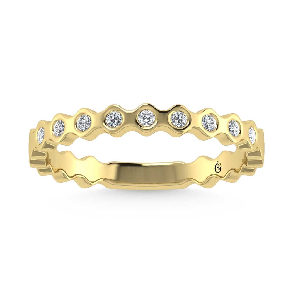 14K Yellow Gold Lab Grown Diamond 1/10 Ct.Tw. Stackable Band: 14K Yellow Gold Lab Grown Diamond 1/10 Ct.Tw. Stackable Band 14k Yellow Gold Stone Color: G-h Stone Clarity: Si Each ring is presented in standard size 6.5. Complimentary resizing is available between