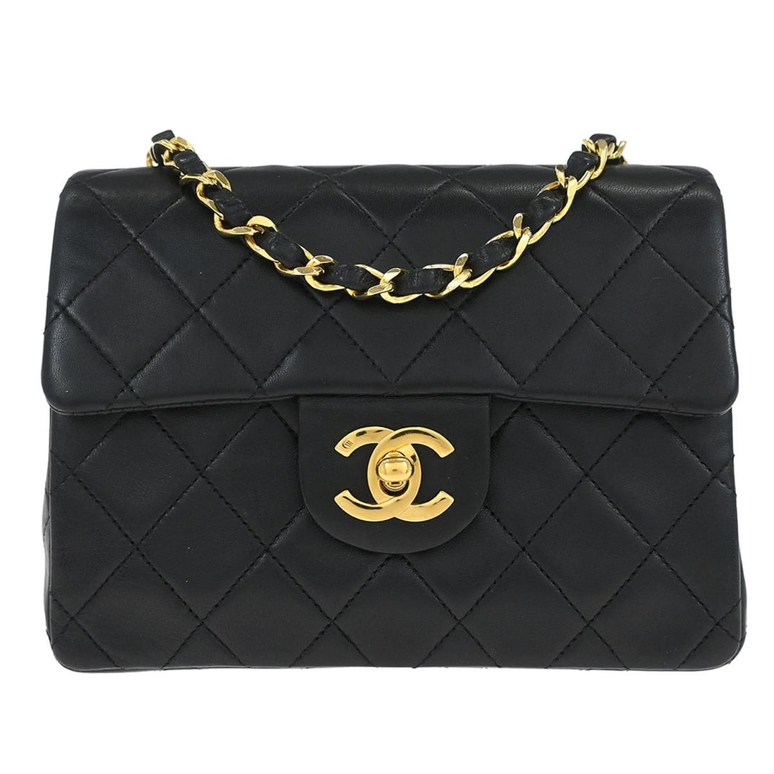 Mini Square Classic Flap Shoulder Bag Chanel Black Lambskin Quilted (1 of 10)