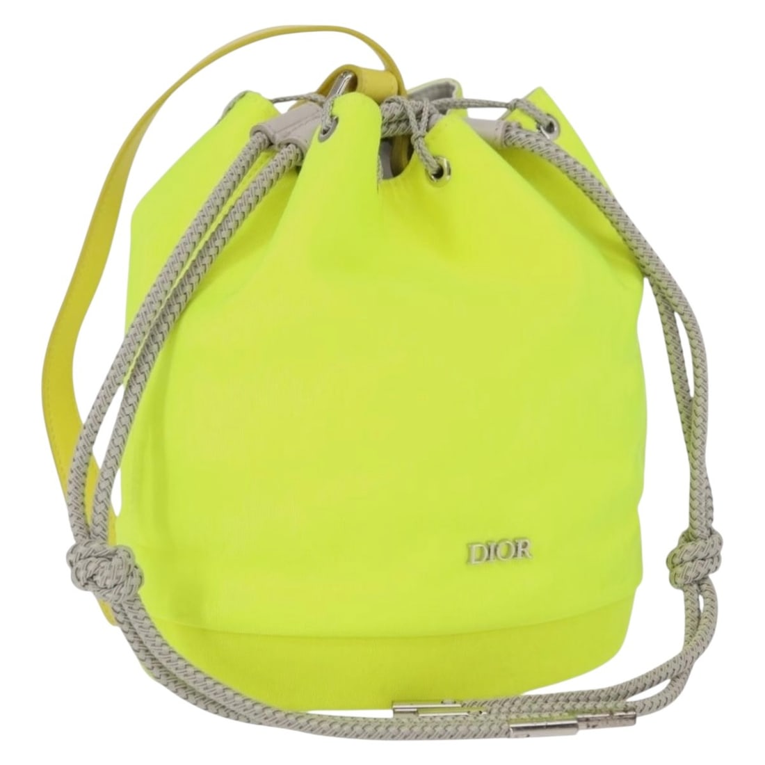 Lime Green Canvas Christian Dior Shoulder Bag with Silver Details and Dust Bag: Lime Green Canvas Christian Dior Shoulder Bag with Silver Details and Dust Bag This Christian Dior shoulder bag features a lime green and silver canvas exterior, crafted in Italy. It comes with an adj
