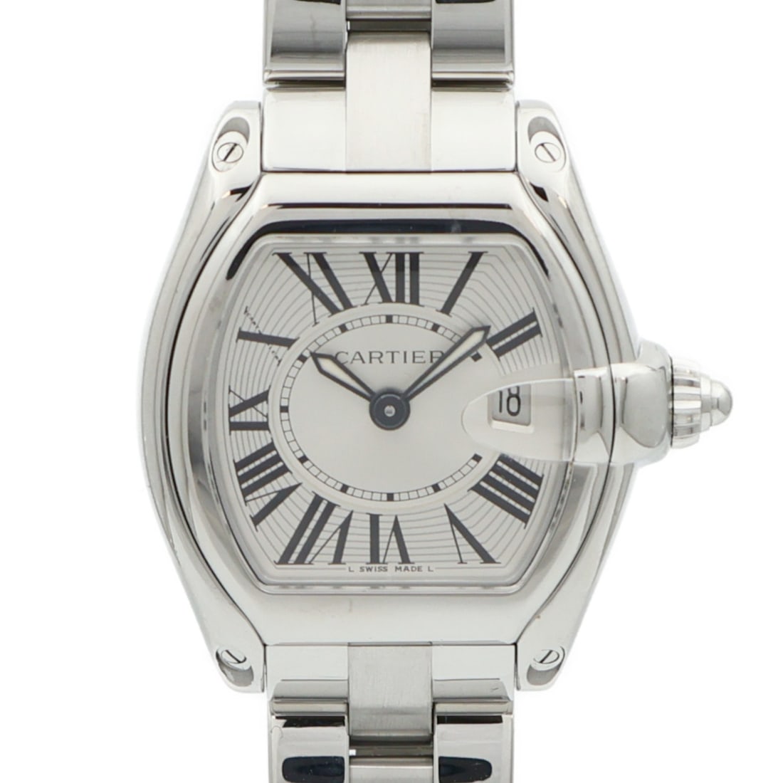 CARTIER Roadster W62016V3 Silver Stainless Steel Quartz Wristwatch: CARTIER Roadster W62016V3 Silver Stainless Steel Quartz Wristwatch The CARTIER Roadster W62016V3 is a luxury wristwatch crafted from stainless steel, showcasing a sleek silver finish. This watch featu