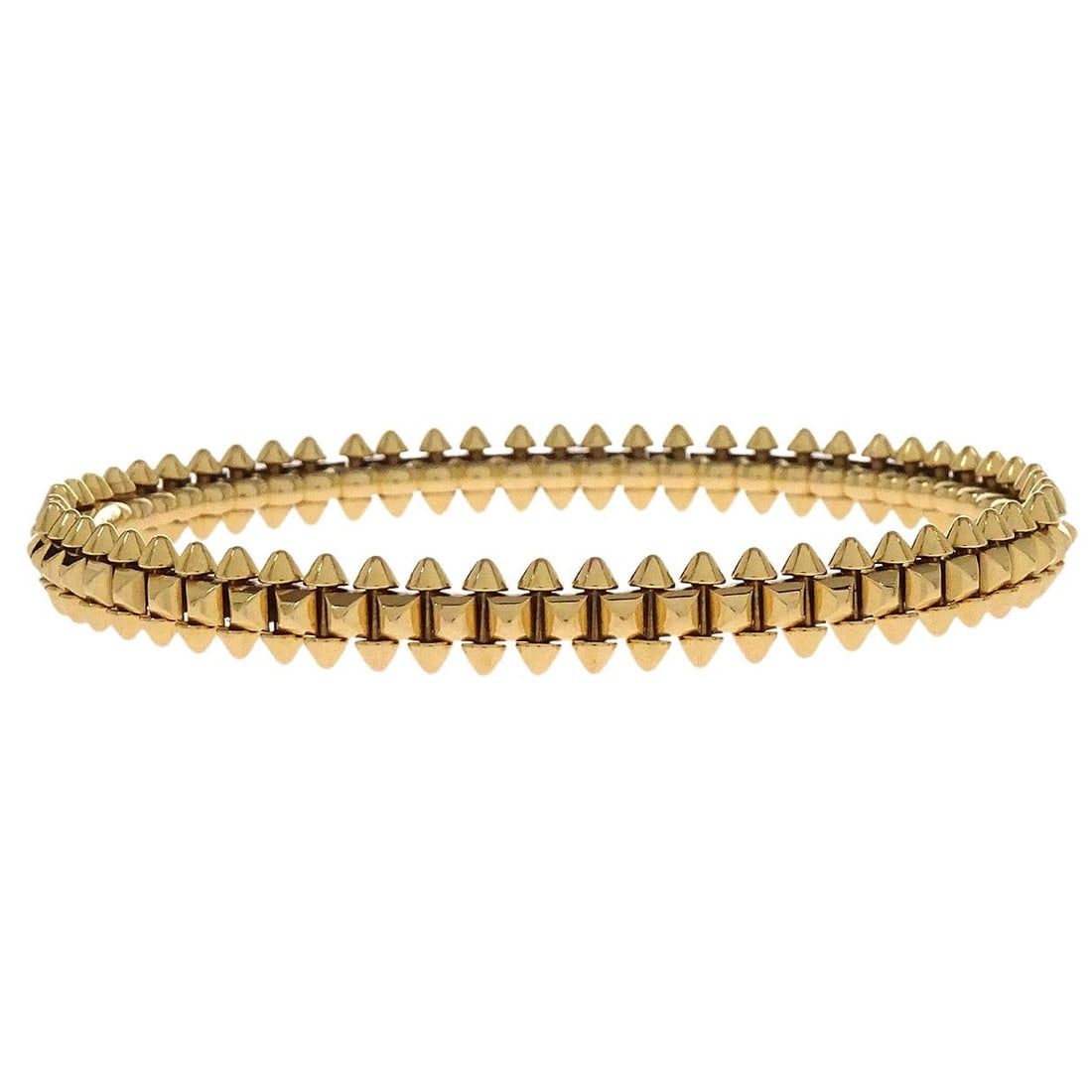 Clash de Cartier Small Gold Bangle Bracelet Size 16 Au750: Clash de Cartier Small Gold Bangle Bracelet Size 16 Au750 This Cartier Clash SM bangle features a sleek gold design crafted in Au750 gold. The bangle style is classic and sophisticated, with no main s
