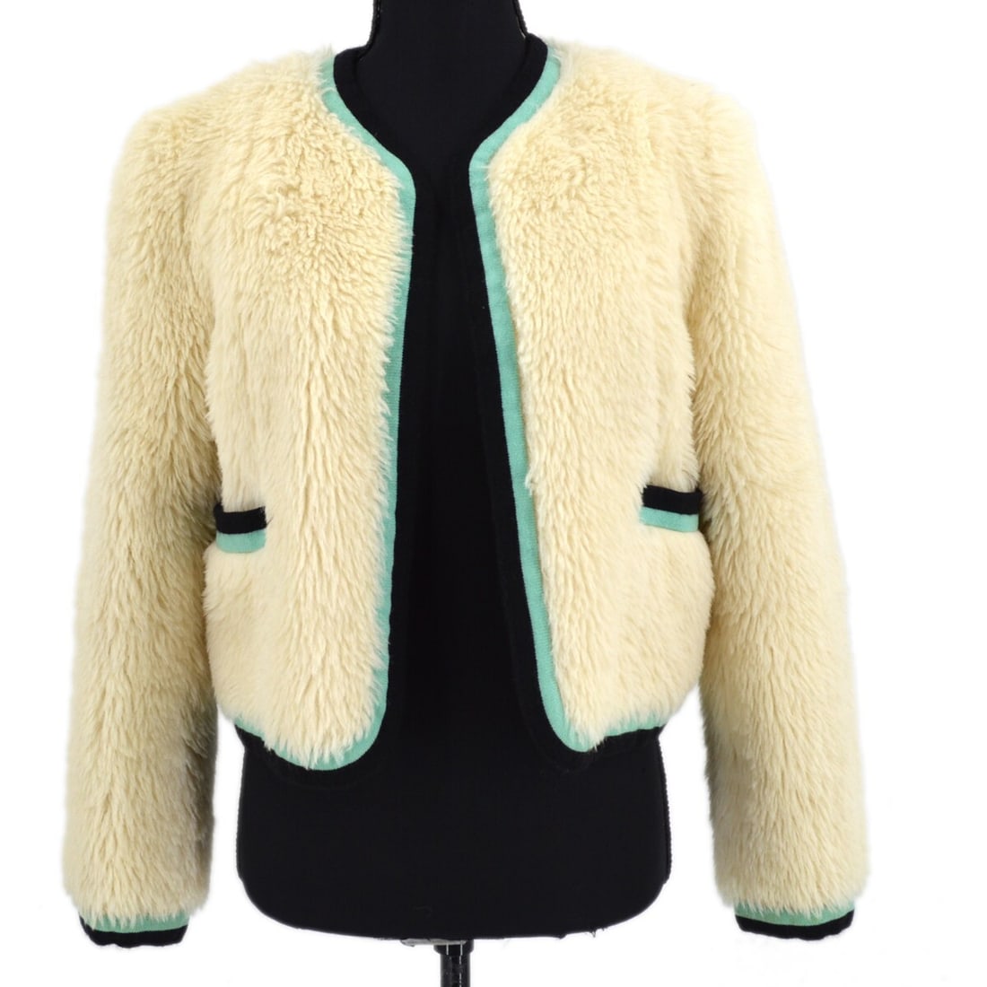 Chanel Off-White Black Fur Jacket Coat with Silk Lining - 2