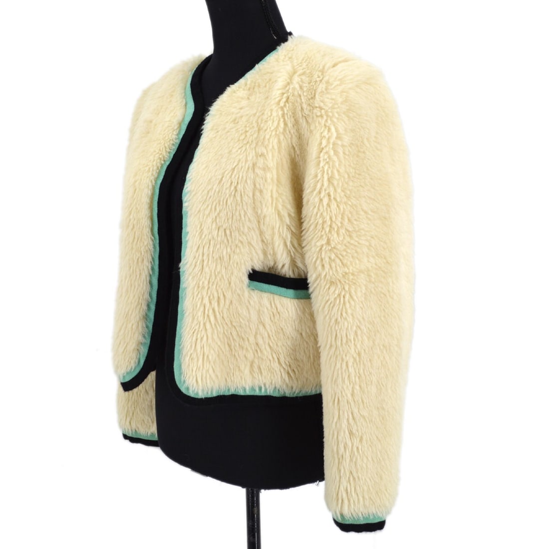 Chanel Off-White Black Fur Jacket Coat with Silk Lining - 3