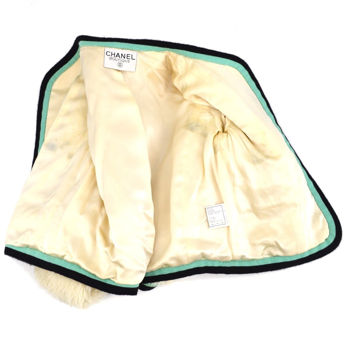 Chanel Off-White Black Fur Jacket Coat with Silk Lining - 5