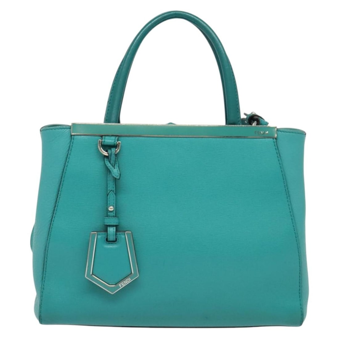Fendi 2Jours Leather Handbag Green 26cm by 20cm by 9cm: Fendi 2Jours Leather Handbag Green 26cm by 20cm by 9cm This Fendi 2Jours bag is crafted from green leather and designed for women. It features a structured silhouette with metal fittings. The bag show