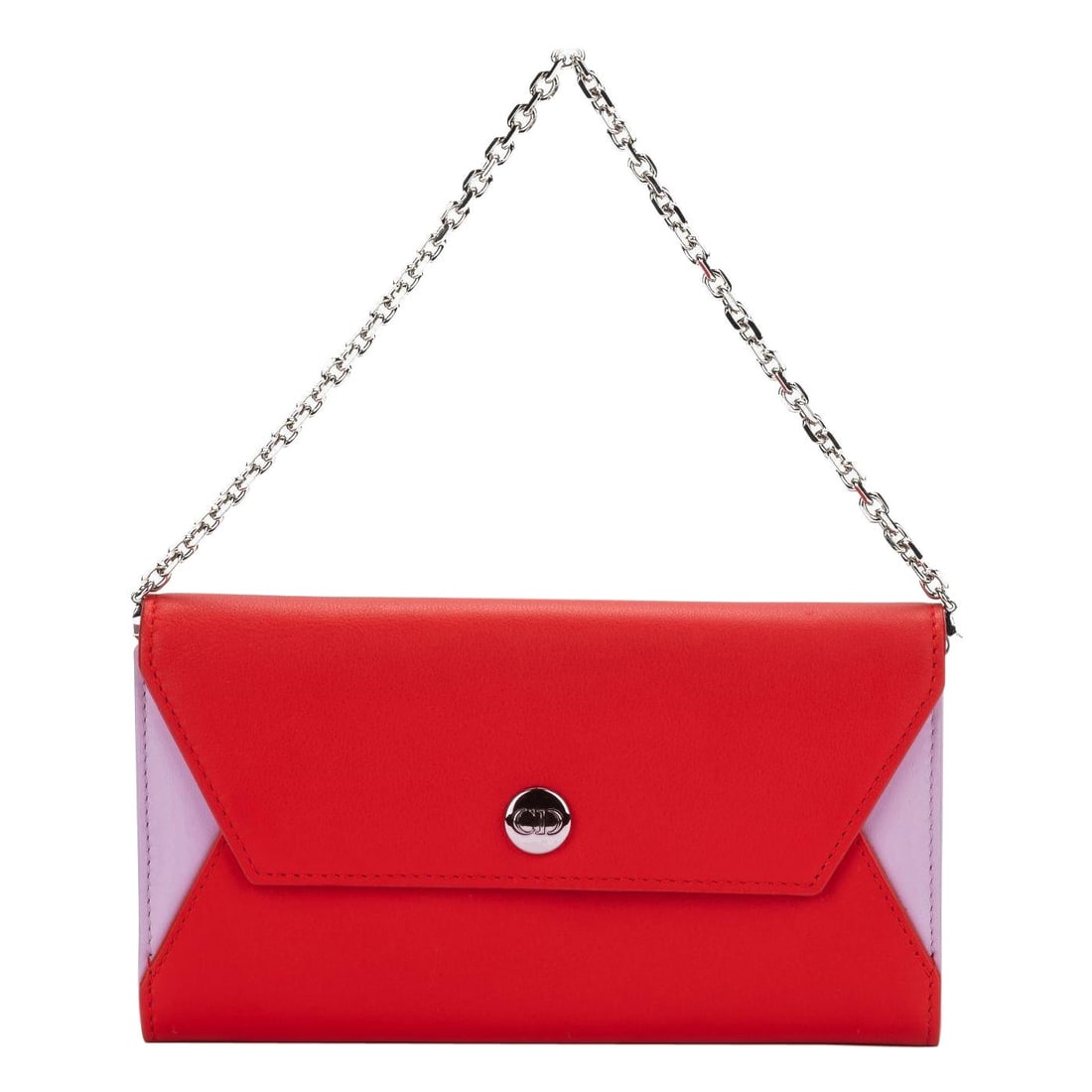 Christian Dior Red Pink Leather Wallet On Chain with Detachable Chain: Christian Dior Red Pink Leather Wallet On Chain with Detachable Chain This elegant Christian Dior Envelope Wallet On Chain features a stunning combination of red and pink leather, making it a stylish