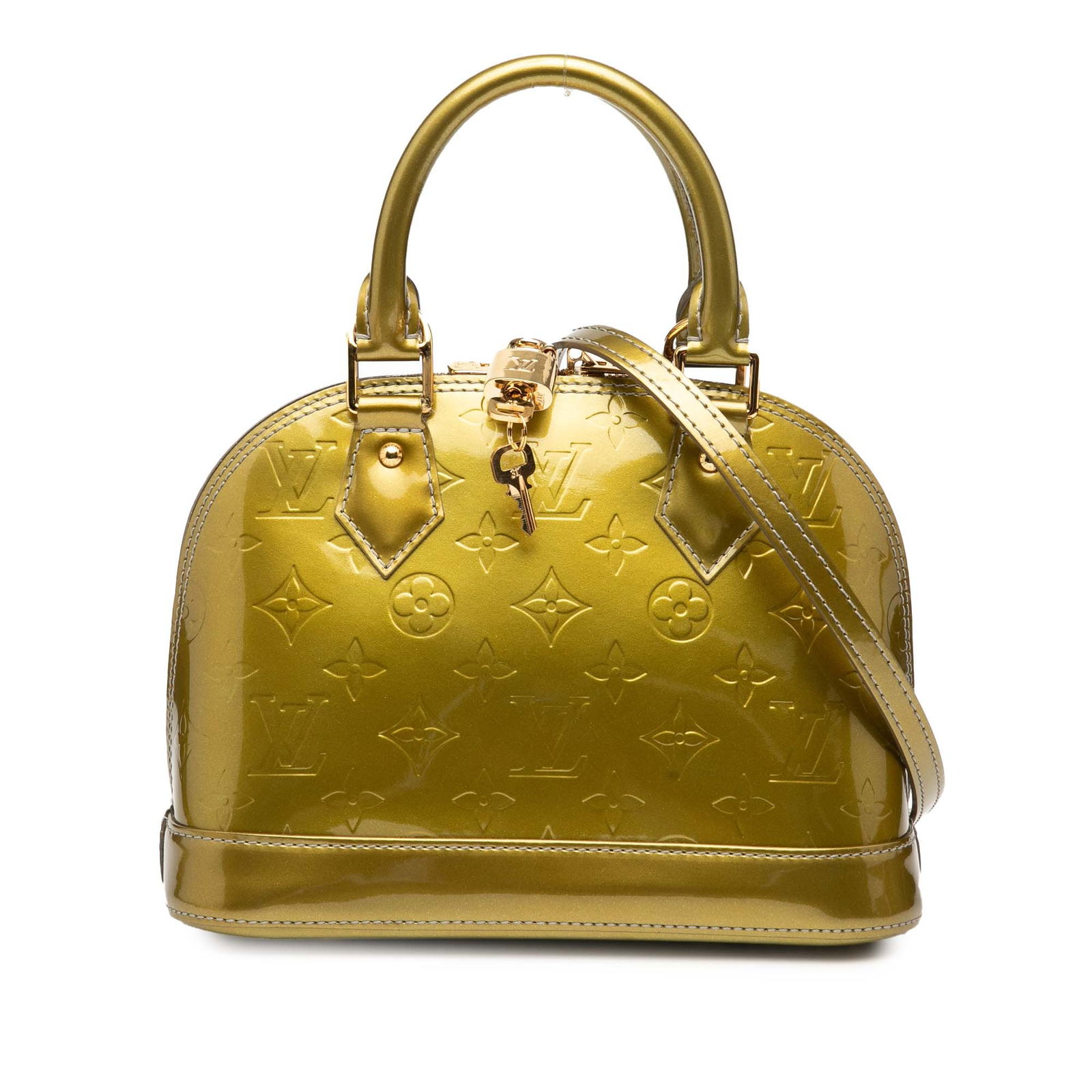 Louis Vuitton Monogram Vernis Alma BB Green Leather Handbag: Louis Vuitton Monogram Vernis Alma BB Green Leather Handbag The Louis Vuitton Monogram Vernis Alma BB is a stylish handbag crafted from high-quality monogram vernis leather. This chic bag features rol