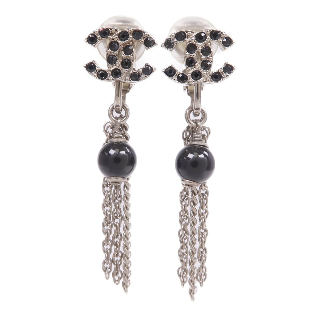 Chanel Black and Silver Metal CC Logo Earrings (1 of 8)