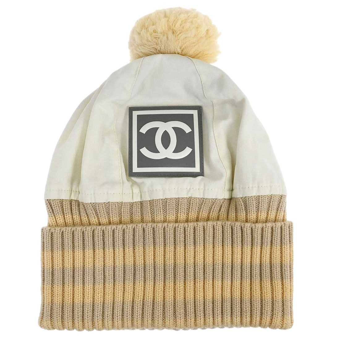 White Knit Winter Hat Medium from Chanel Sport Line: White Knit Winter Hat Medium from Chanel Sport Line This Chanel Sport Line knit cap features a white color and is designed for casual winter wear. The hat is accented with the brand's logo and offers