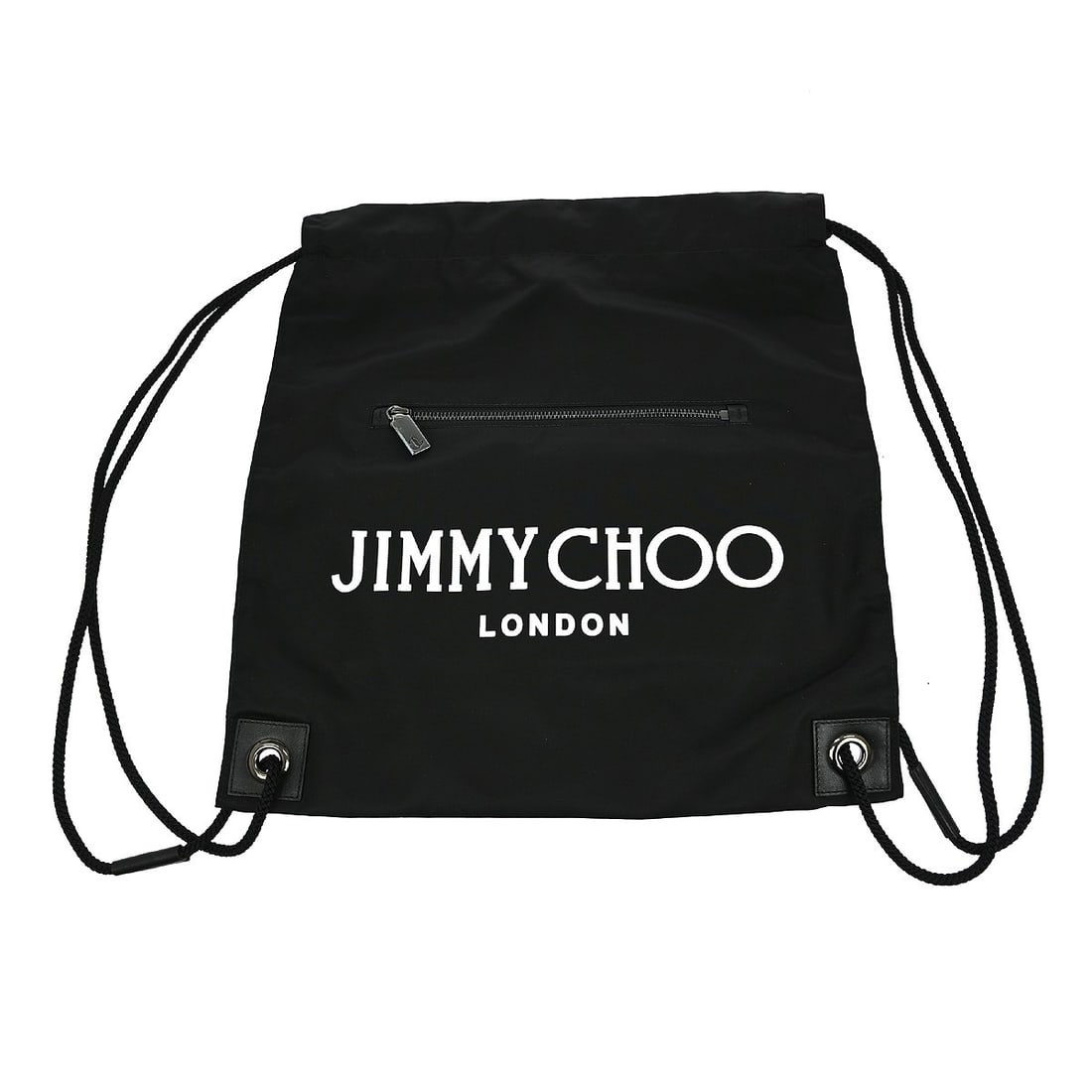 Jimmy Choo Nylon Small Black Backpack with Drawstring Closure: Jimmy Choo Nylon Small Black Backpack with Drawstring Closure This Jimmy Choo small black backpack features a drawstring closure and a single chain shoulder strap design. Crafted from durable nylon wi
