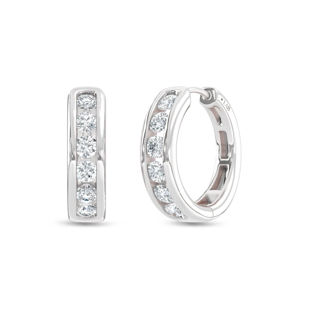 14K White Gold Lab Grown Diamond 1 Ct.Tw. Hoop Earrings: 14K White Gold Lab Grown Diamond 1 Ct.Tw. Hoop Earrings Elegant 14K white gold hoops featuring 1 Ct.Tw. lab-grown diamonds. 14k White Gold Stone Color: D-f Stone Clarity: Vs PLEASE NOTE: Framed, Large