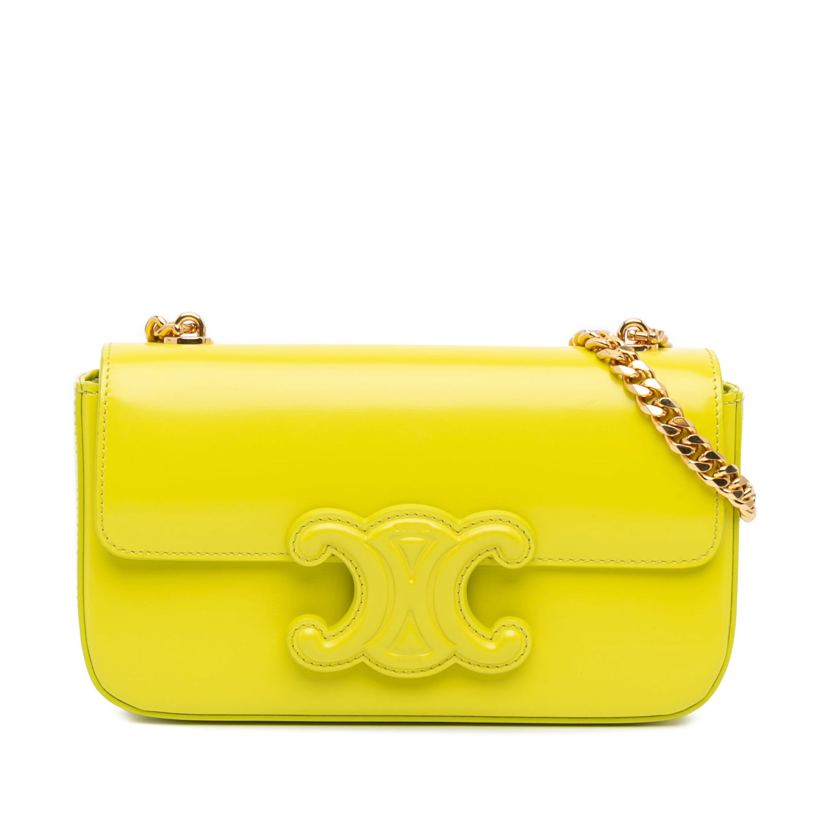 Celine Yellow Calfskin Cuir Triomphe Chain Shoulder Bag (1 of 8)