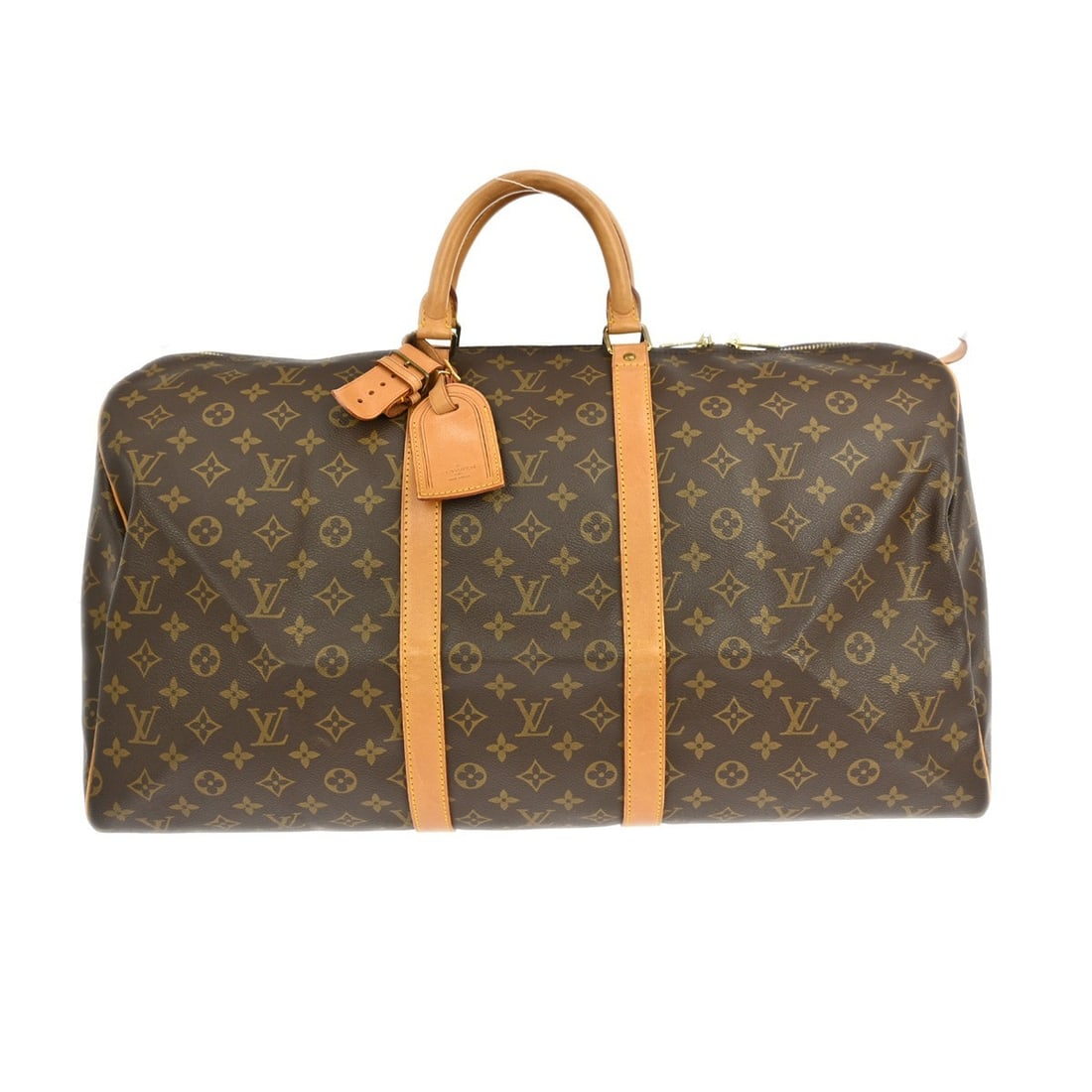 Louis Vuitton Keepall 55 Monogram Canvas Extra Large Travel Duffle Bag: Louis Vuitton Keepall 55 Monogram Canvas Extra Large Travel Duffle Bag This Louis Vuitton Keepall 55 travel handbag features the iconic monogram canvas leather exterior with beige double leather handl
