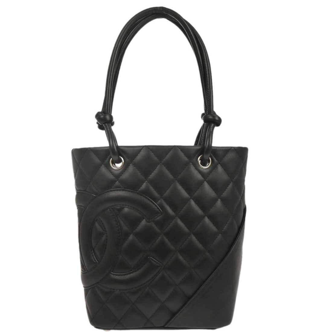 Black Calfskin Cambon Ligne Tote by Chanel Medium Quilted Logo: Black Calfskin Cambon Ligne Tote by Chanel Medium Quilted Logo This Chanel Cambon Ligne tote handbag is crafted from black calfskin leather with a quilted matelasse pattern and features the iconic log