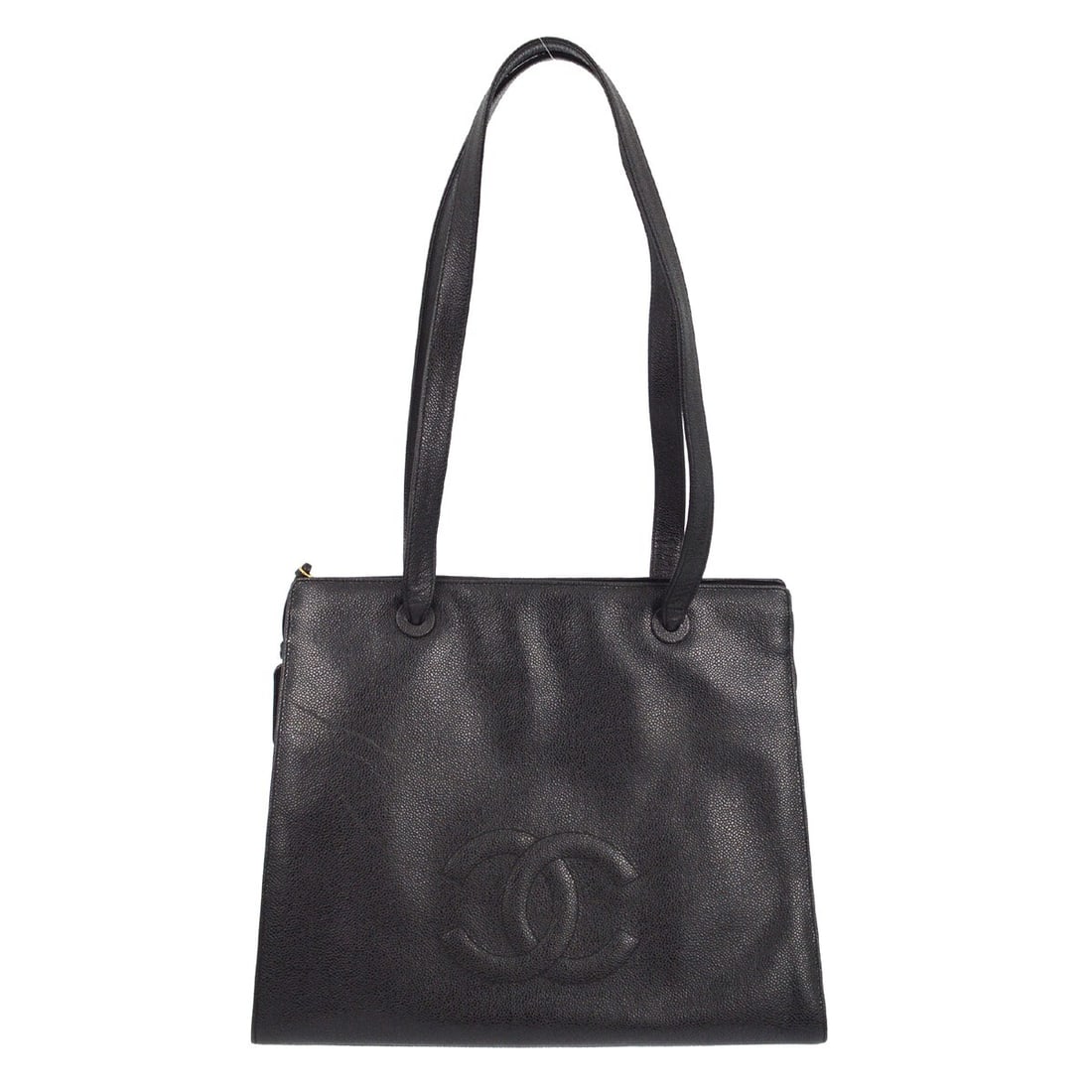 Chanel Black Caviar Leather Shoulder Tote Bag with Zip Closure (1 of 10)