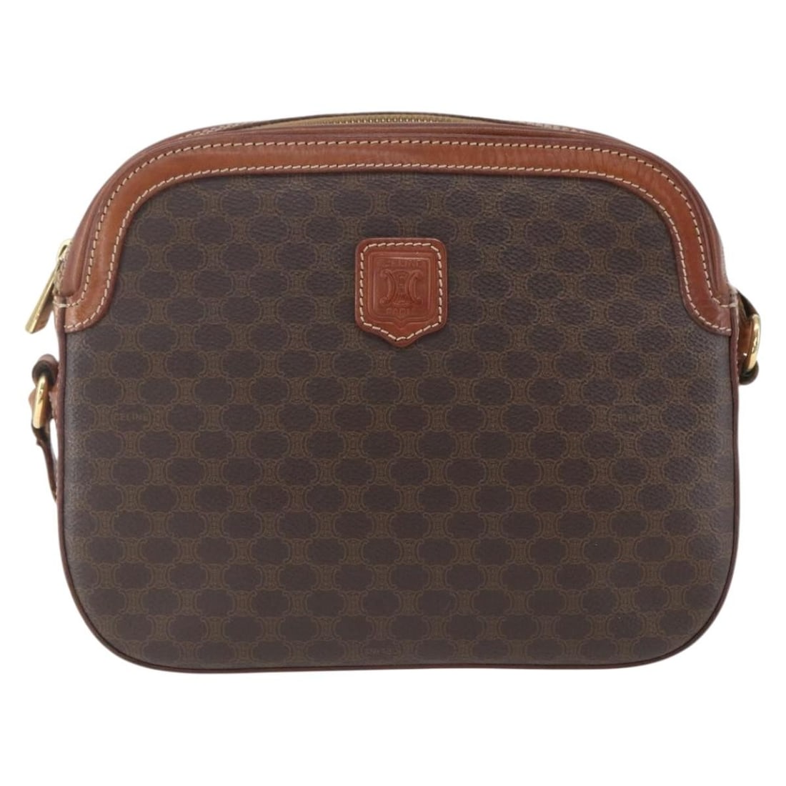 Celine Macadam Brown Canvas and Leather Vintage Shoulder Bag: Celine Macadam Brown Canvas and Leather Vintage Shoulder Bag This Celine Vintage Macadam Shoulder Bag is crafted from brown canvas with leather trim and features the iconic Macadam pattern. Designed f