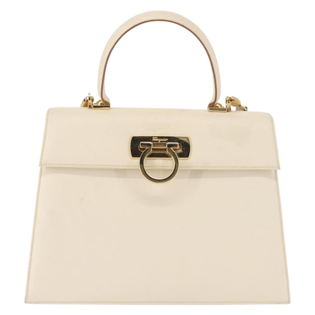 Salvatore Ferragamo Gancini Leather Top Handle Convertible Bag: Salvatore Ferragamo Gancini Leather Top Handle Convertible Bag This pre-owned Salvatore Ferragamo Gancini convertible top handle bag is crafted from white leather and designed for women. It features a