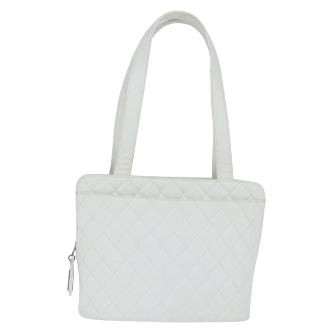 Chanel Quilted White Leather Vintage CC Bowler Zip Tote Bag: Chanel Quilted White Leather Vintage CC Bowler Zip Tote Bag The Chanel Vintage CC Zip Around Bowler Bag features a classic quilted caviar leather design in white. This pre-owned model is crafted for w
