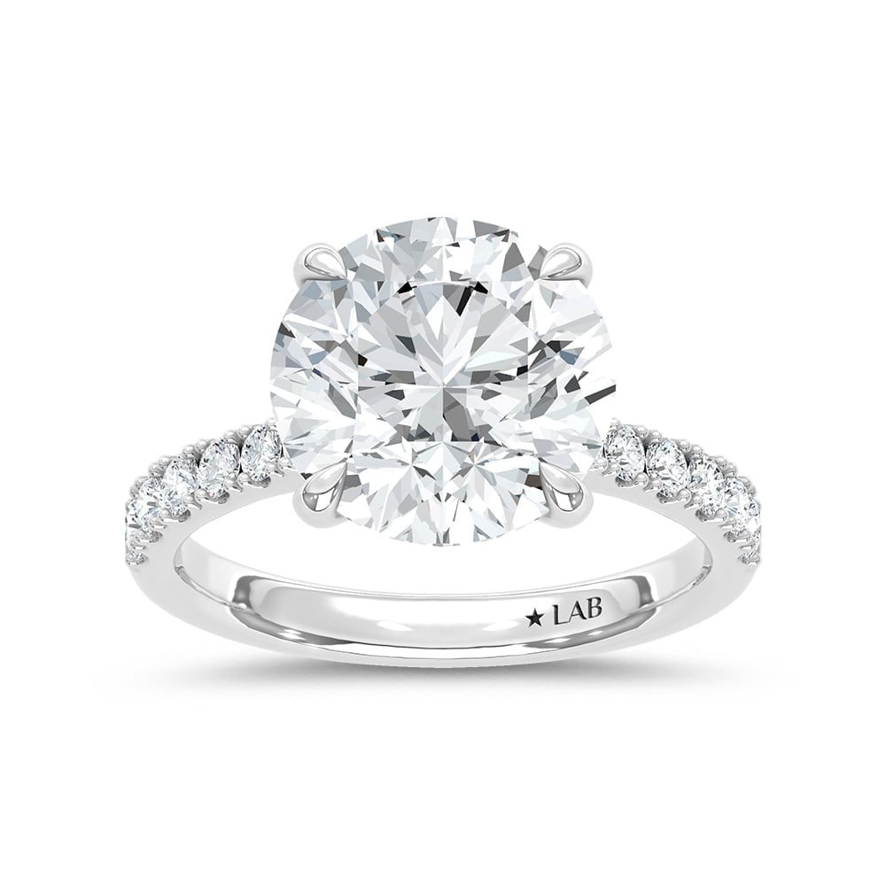 14K White Gold Lab Grown Diamond 4 1/2 Ct.Tw. Round Shape Hidden Halo Engagement Ring: 14K White Gold Lab Grown Diamond 4 1/2 Ct.Tw. Round Shape Hidden Halo Engagement Ring Discover subtle brilliance and modern elegance with our Hidden Halo Diamond Engagement Ring. This elegant engageme