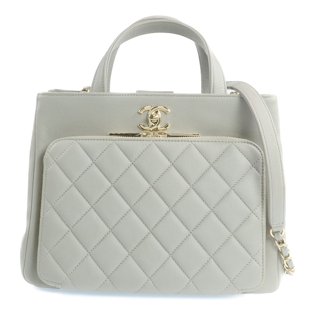 Chanel Business Affinity Gray Calfskin 2 Way Shoulder Bag A93750 Gold Hardware: Chanel Business Affinity Gray Calfskin 2 Way Shoulder Bag A93750 Gold Hardware This CHANEL Business Affinity 2-way shoulder bag is crafted from gray calfskin leather and features gold tone hardware. D