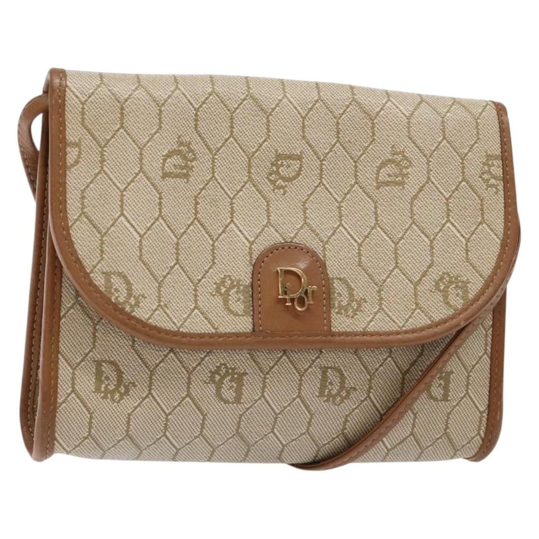 Christian Dior Honeycomb Coated Canvas Flap Crossbody Bag: Christian Dior Honeycomb Coated Canvas Flap Crossbody Bag This Christian Dior vintage honeycomb flap crossbody bag is crafted from coated canvas with a beige PVC exterior. Designed for women, it featu