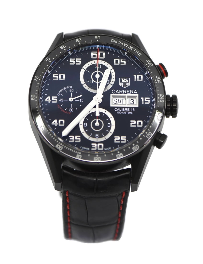 TAG Heuer Carrera Chronograph Black Titanium Watch CV2A81 with Box and Papers: TAG Heuer Carrera Chronograph Black Titanium Watch CV2A81 with Box and Papers Presenting the TAG Heuer Carrera Chronograph Black Titanium Watch (Model: CV2A81). This sophisticated wristwatch features