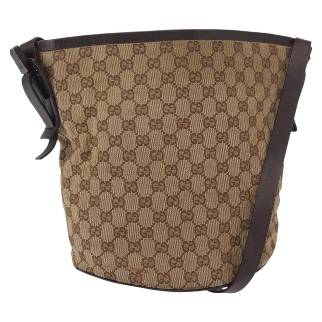 Mini GG Canvas Gucci Vintage Bucket Shoulder Crossbody Bag: Mini GG Canvas Gucci Vintage Bucket Shoulder Crossbody Bag This pre-owned Gucci Vintage Bucket Crossbody Bag is crafted from beige coated canvas and designed for women. The bag features a classic buck