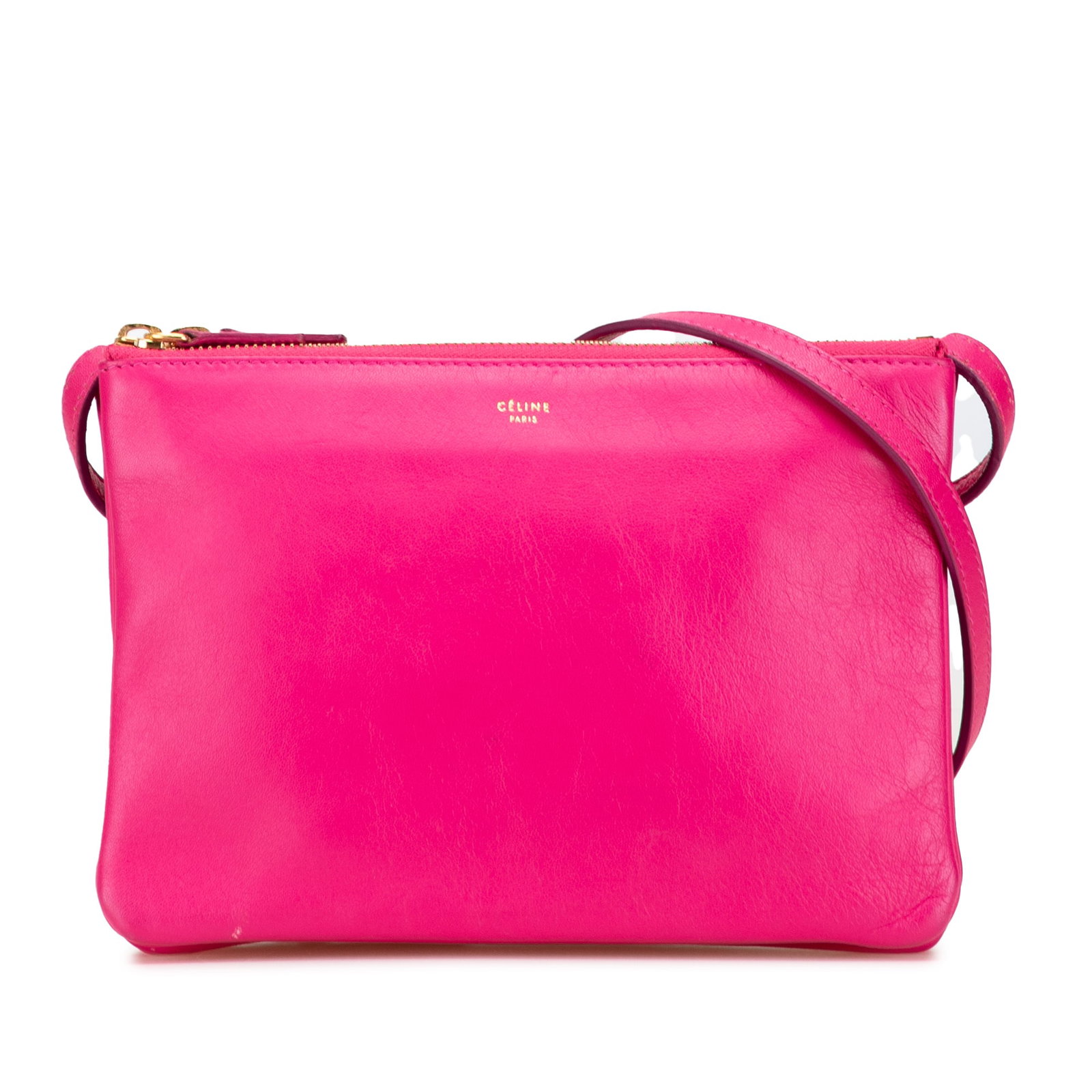 Celine Small Lambskin Trio Crossbody Bag Pink Italy: Celine Small Lambskin Trio Crossbody Bag Pink Italy The Celine Small Lambskin Trio Crossbody is a stylish and functional bag crafted from luxurious lambskin leather. This chic crossbody features a fla