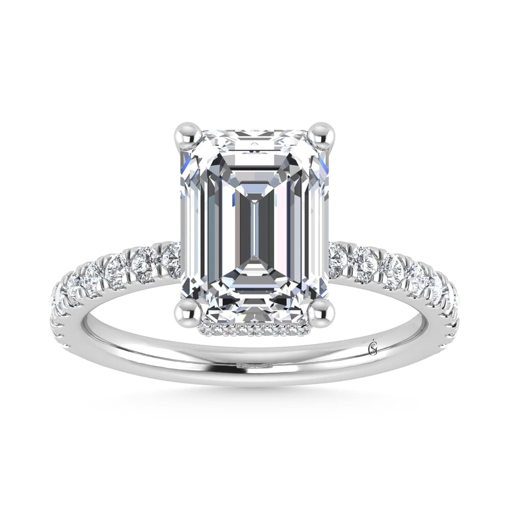 14K White Gold Lab Grown Diamond 4 1/2 Ct.Tw. Emerald Shape Halo Engagement Ring (IGI Certified: 14K White Gold Lab Grown Diamond 4 1/2 Ct.Tw. Emerald Shape Halo Engagement Ring (IGI Certified Center 4ct) Discover subtle brilliance and modern elegance with our Hidden Halo Diamond Engagement Ring.