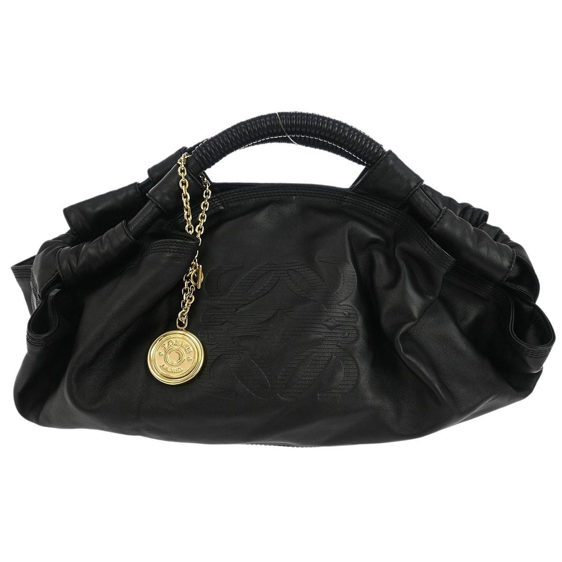 Loewe Black Lambskin Nappa Aire Top Handle Handbag 050809: Loewe Black Lambskin Nappa Aire Top Handle Handbag 050809 Introducing the Loewe Black Lambskin Nappa Aire Handbag, a stylish and versatile accessory for any occasion. This medium-sized top handle bag