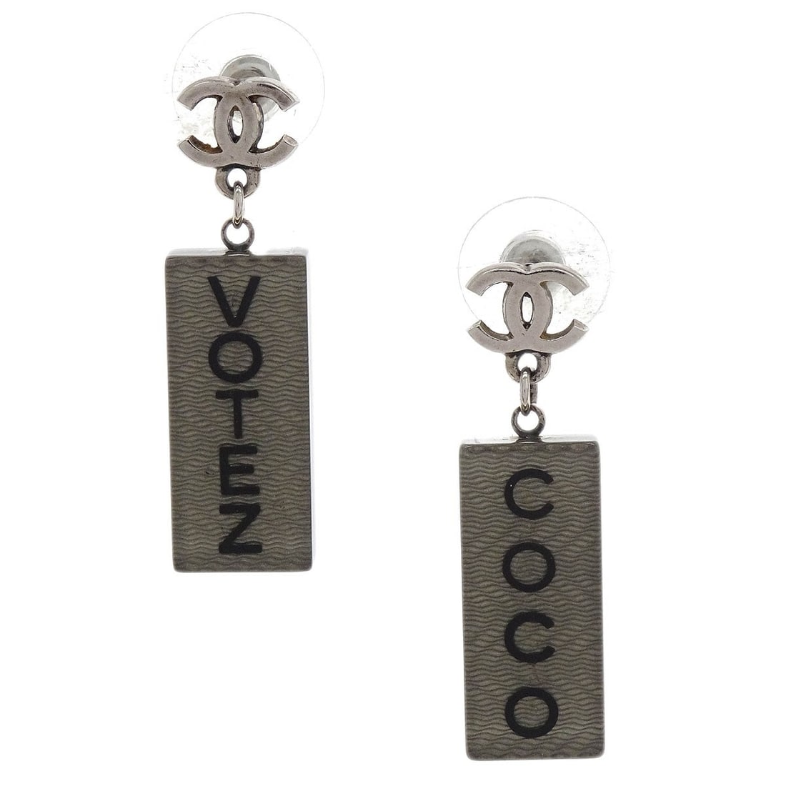 Chanel Silver Dangle Piercing Earrings 15S Screw Back (1 of 4)