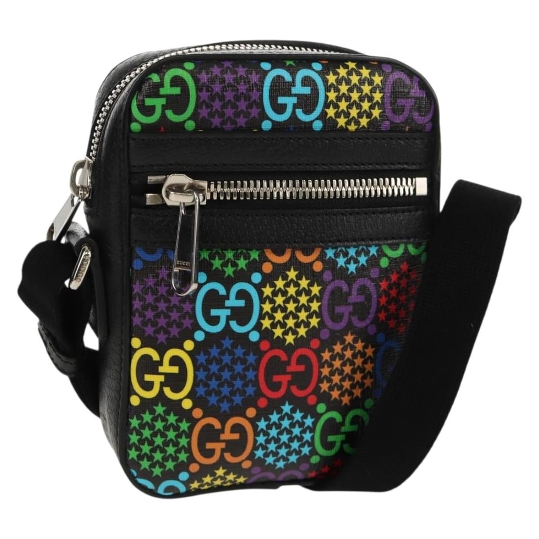 Gucci Psychedelic Multicolor GG Canvas Shoulder Bag with Silver Accents 598103: Gucci Psychedelic Multicolor GG Canvas Shoulder Bag with Silver Accents 598103 This is a Gucci GG Psychedelic shoulder bag featuring a multicolor and silver GG canvas exterior. The bag is crafted in I