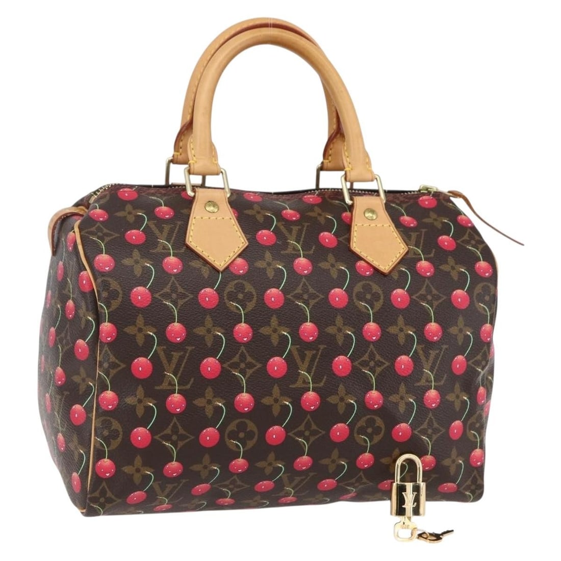 LOUIS VUITTON Monogram Cherry Blossom Speedy 25 Handbag M41528 with Accessories: LOUIS VUITTON Monogram Cherry Blossom Speedy 25 Handbag M41528 with Accessories Explore the elegance of the LOUIS VUITTON Monogram Cherry Speedy 25 Hand Bag, crafted from Monogram Cherry Blossom Canva