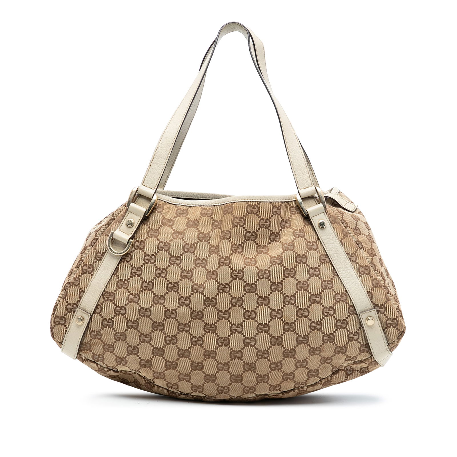 GG Canvas Abbey D Ring Tote Bag with Leather Trim by Gucci: GG Canvas Abbey D Ring Tote Bag with Leather Trim by Gucci This Gucci GG Canvas Abbey D Ring Tote features a brown canvas body with leather trim, flat leather straps, an open top, and interior zip and