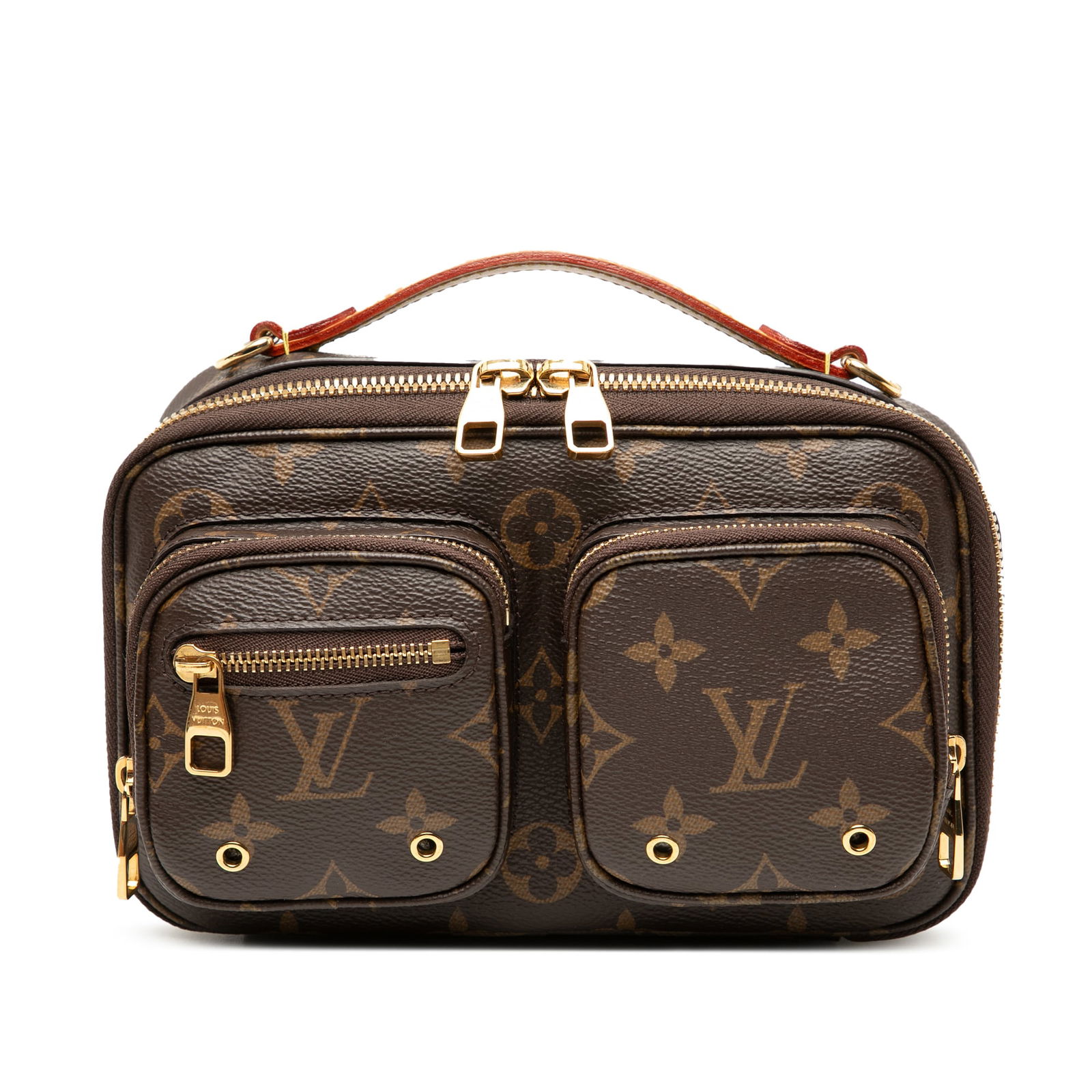 Monogram Canvas Utility Satchel by Louis Vuitton with Vachetta Handle: Monogram Canvas Utility Satchel by Louis Vuitton with Vachetta Handle This Louis Vuitton Monogram Utility Satchel features the iconic monogram canvas, a flat vachetta leather top handle, a detachable