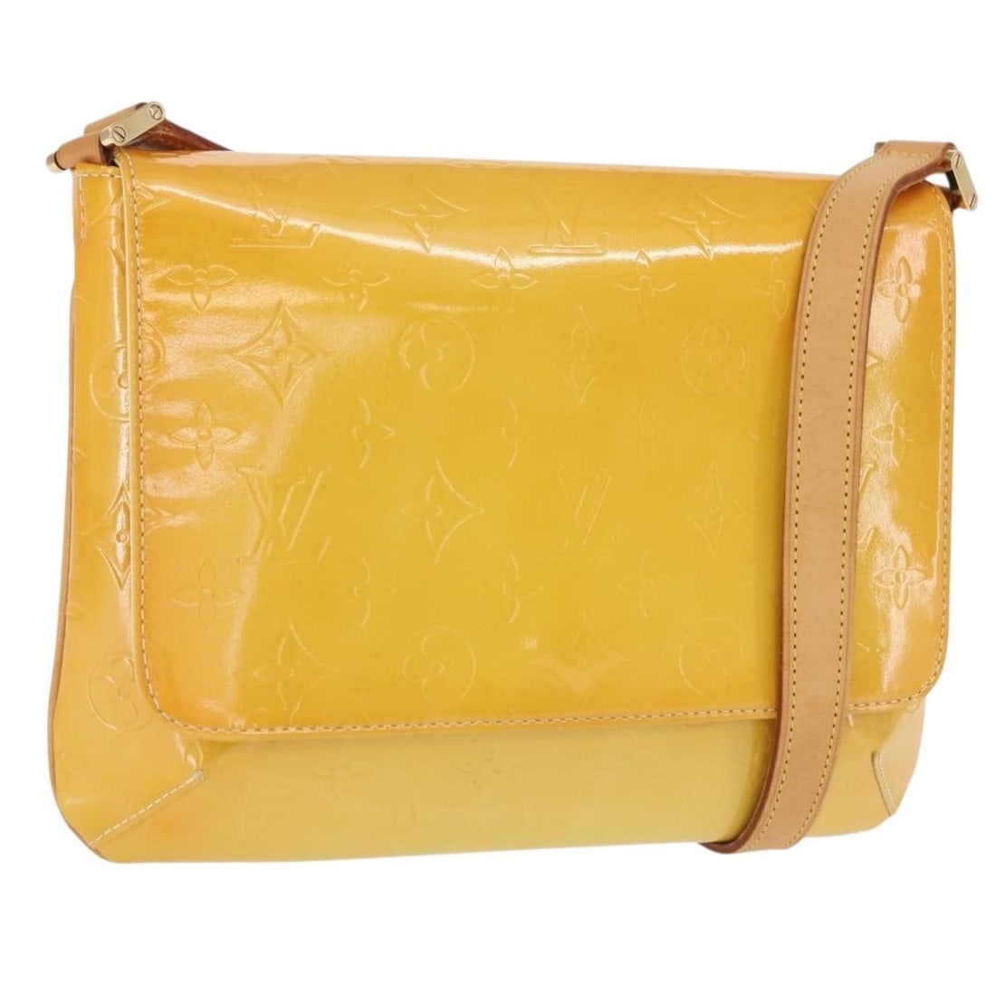 Louis Vuitton Vernis Thompson Street Lime Yellow Patent Leather Shoulder Bag M91071: Louis Vuitton Vernis Thompson Street Lime Yellow Patent Leather Shoulder Bag M91071 This Louis Vuitton Monogram Vernis Thompson Street shoulder bag features a lime yellow patent leather exterior with