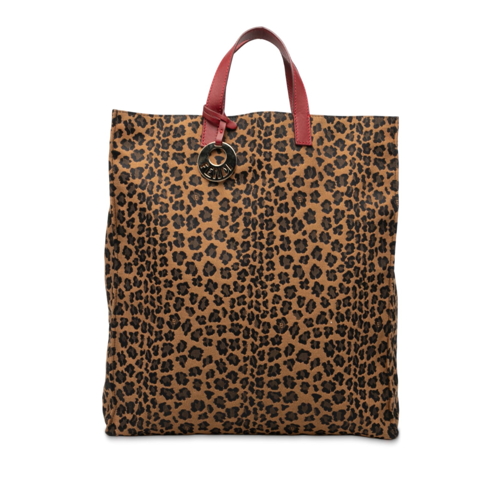 Fendi Tote Bag with Leopard Print Canvas and Leather Handles: Fendi Tote Bag with Leopard Print Canvas and Leather Handles This Fendi Leopard Printed Canvas Shopping Tote features a canvas body with an eye-catching leopard print, complemented by flat leather han