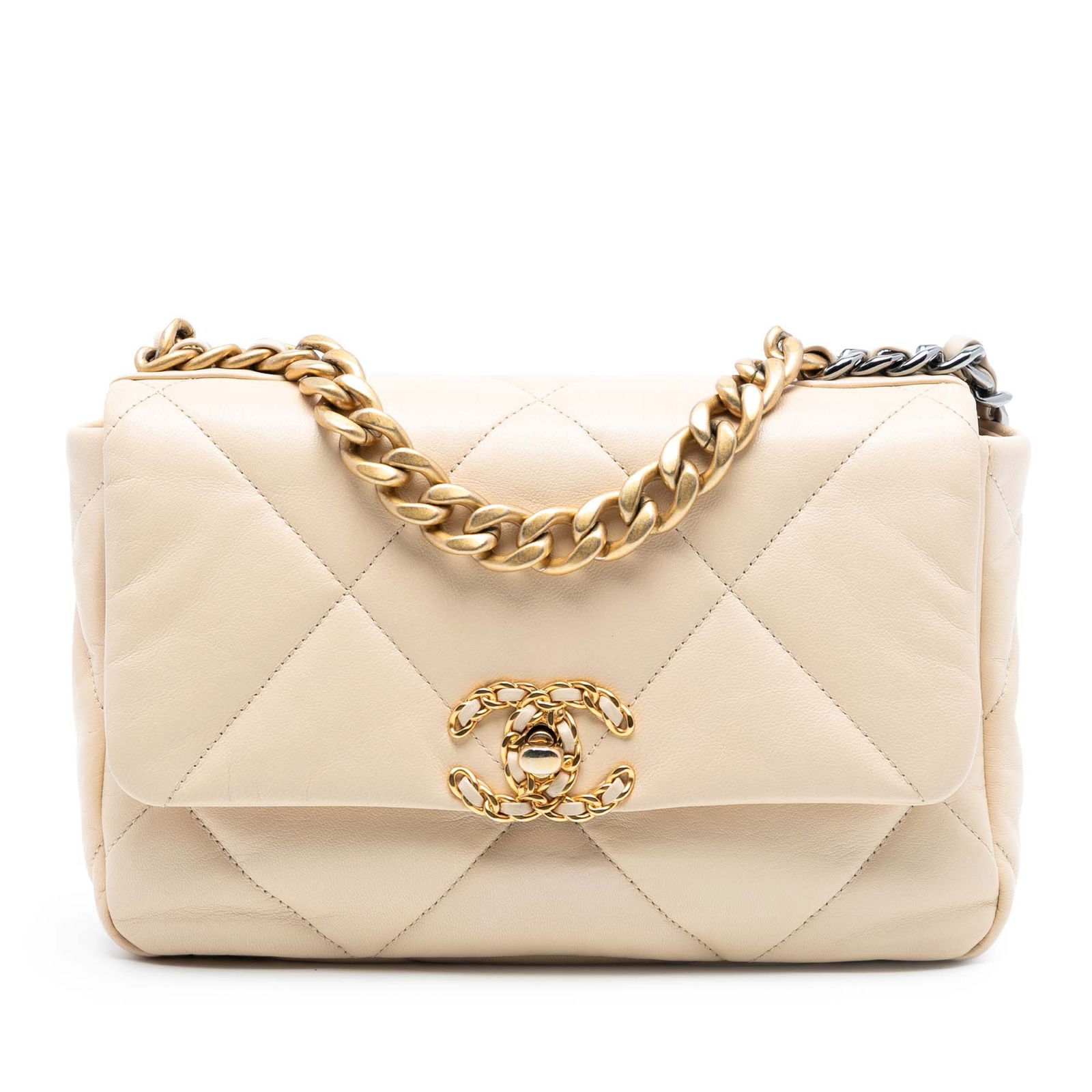 Chanel 19 Medium Brown Quilted Lambskin Flap Bag with Chain Strap (1 of 8)