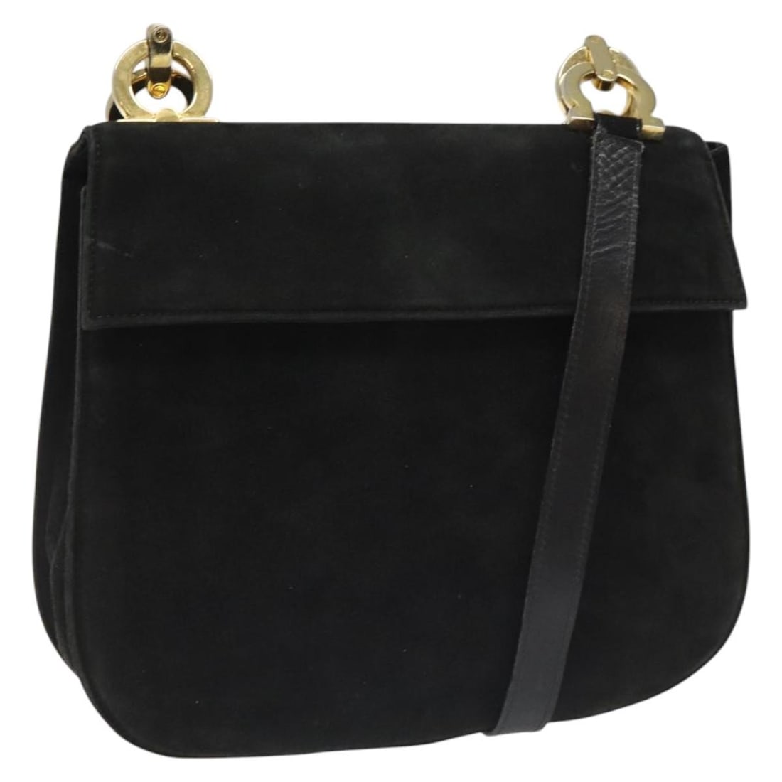 Salvatore Ferragamo Gancini Black Suede Shoulder Handbag (1 of 18)