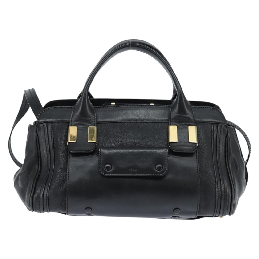 Chloe Alice Black Leather Satchel Handbag 29cm: Chloe Alice Black Leather Satchel Handbag 29cm The Chloe Alice Satchel is a women's handbag crafted from black leather. This pre-owned bag is in good condition, exhibiting signs of wear including rubb