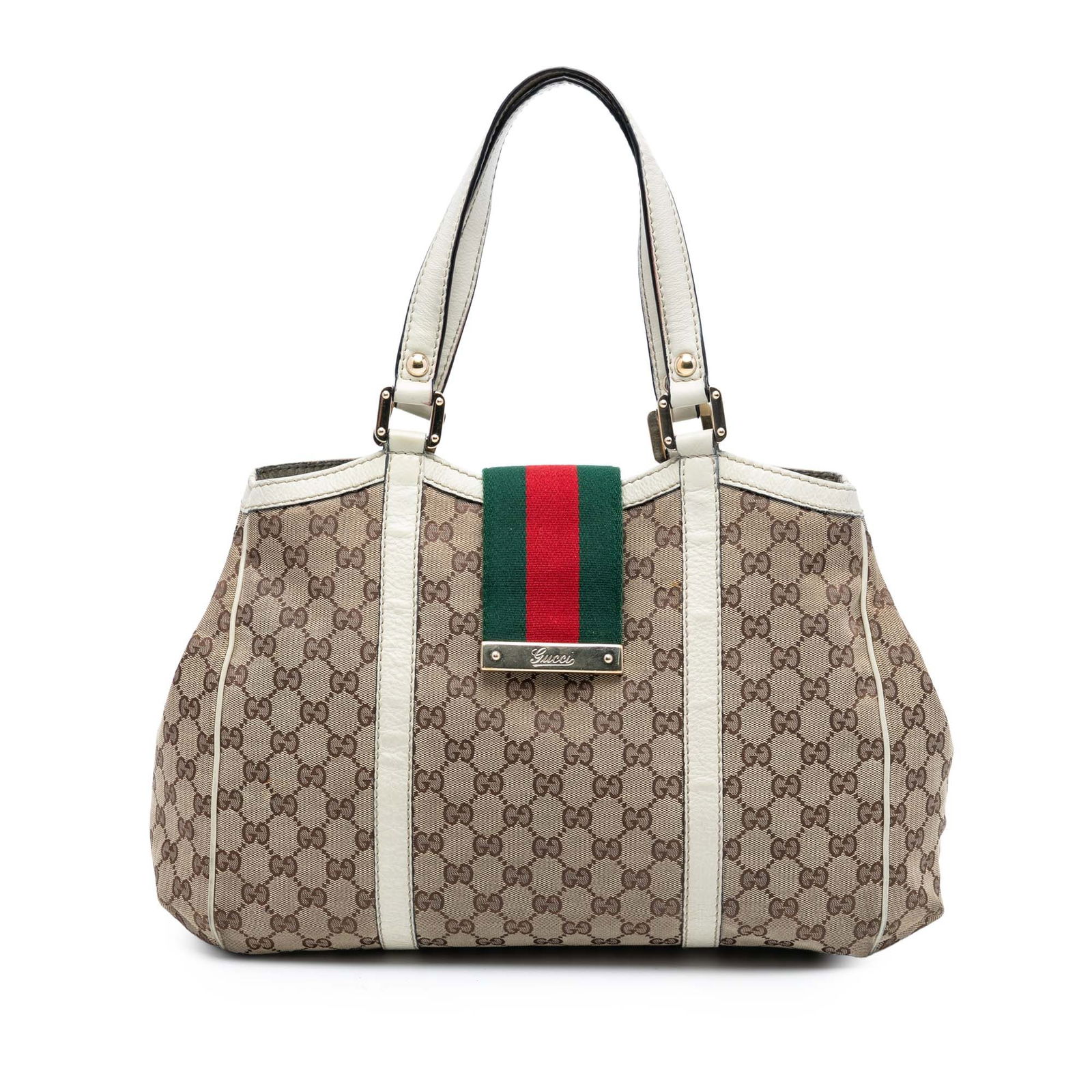 Gucci GG Canvas Web Tote Bag with Leather Trim (1 of 7)