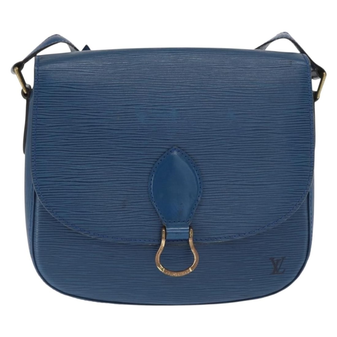 Blue Epi Leather Louis Vuitton Saint Cloud Shoulder Bag France: Blue Epi Leather Louis Vuitton Saint Cloud Shoulder Bag France This Louis Vuitton Saint Cloud handbag features blue Epi leather, designed for women. The bag shows signs of use, including rubbing, slig