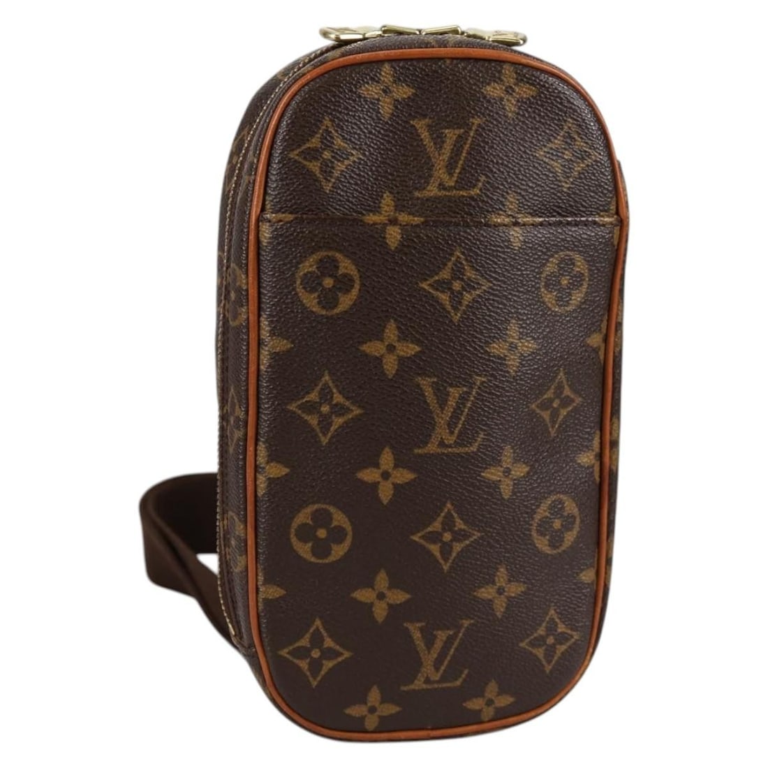 Pochette Gange Shoulder Bag in Brown Monogram Canvas by Louis Vuitton: Pochette Gange Shoulder Bag in Brown Monogram Canvas by Louis Vuitton The Louis Vuitton Pochette Gange Monogram Canvas shoulder bag features a classic brown monogram canvas design, suitable for unisex
