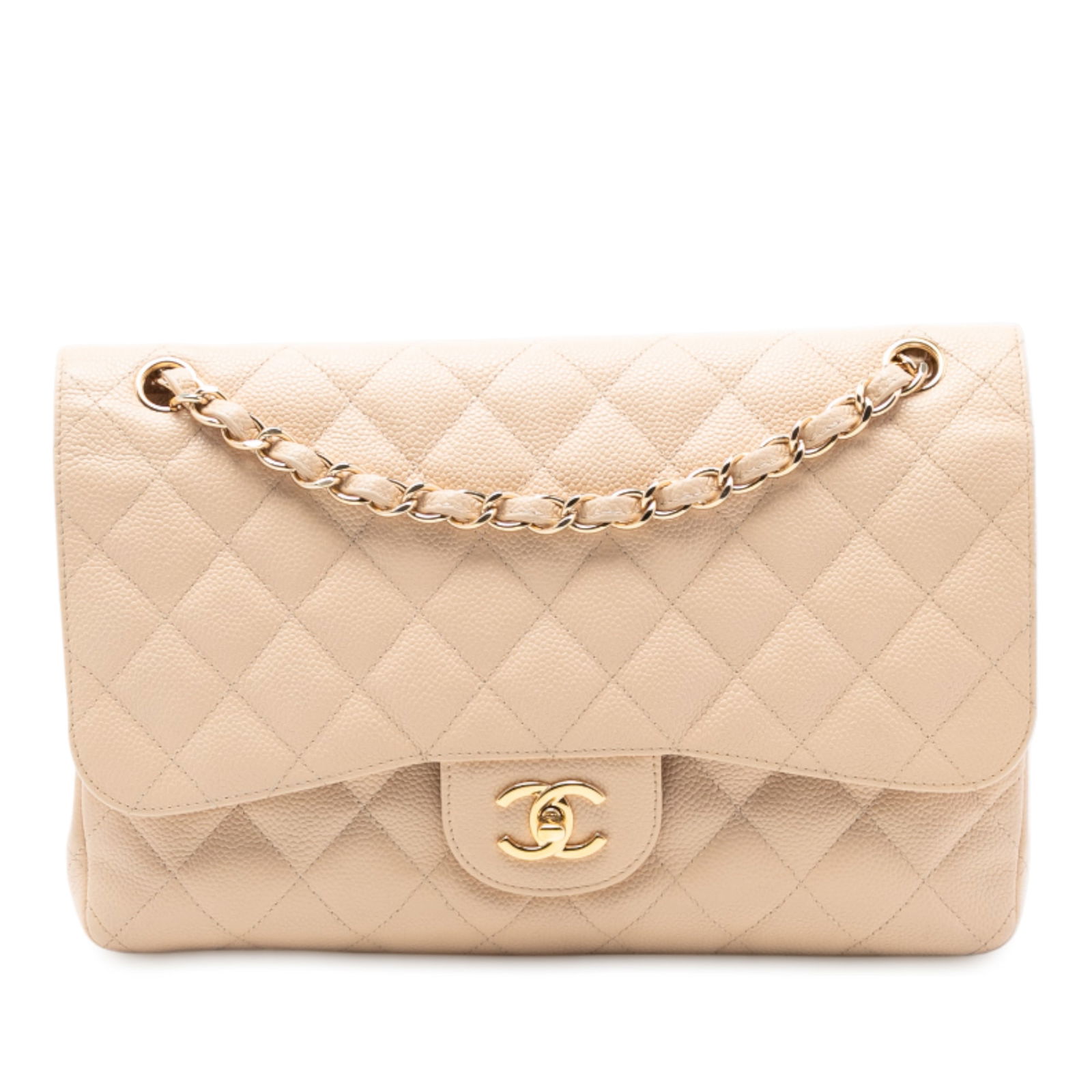 Brown Chanel Jumbo Classic Caviar Leather Double Flap Shoulder Bag: Brown Chanel Jumbo Classic Caviar Leather Double Flap Shoulder Bag This Chanel Jumbo Classic Caviar Double Flap shoulder bag is crafted from quilted caviar leather in brown, featuring leather-woven ch