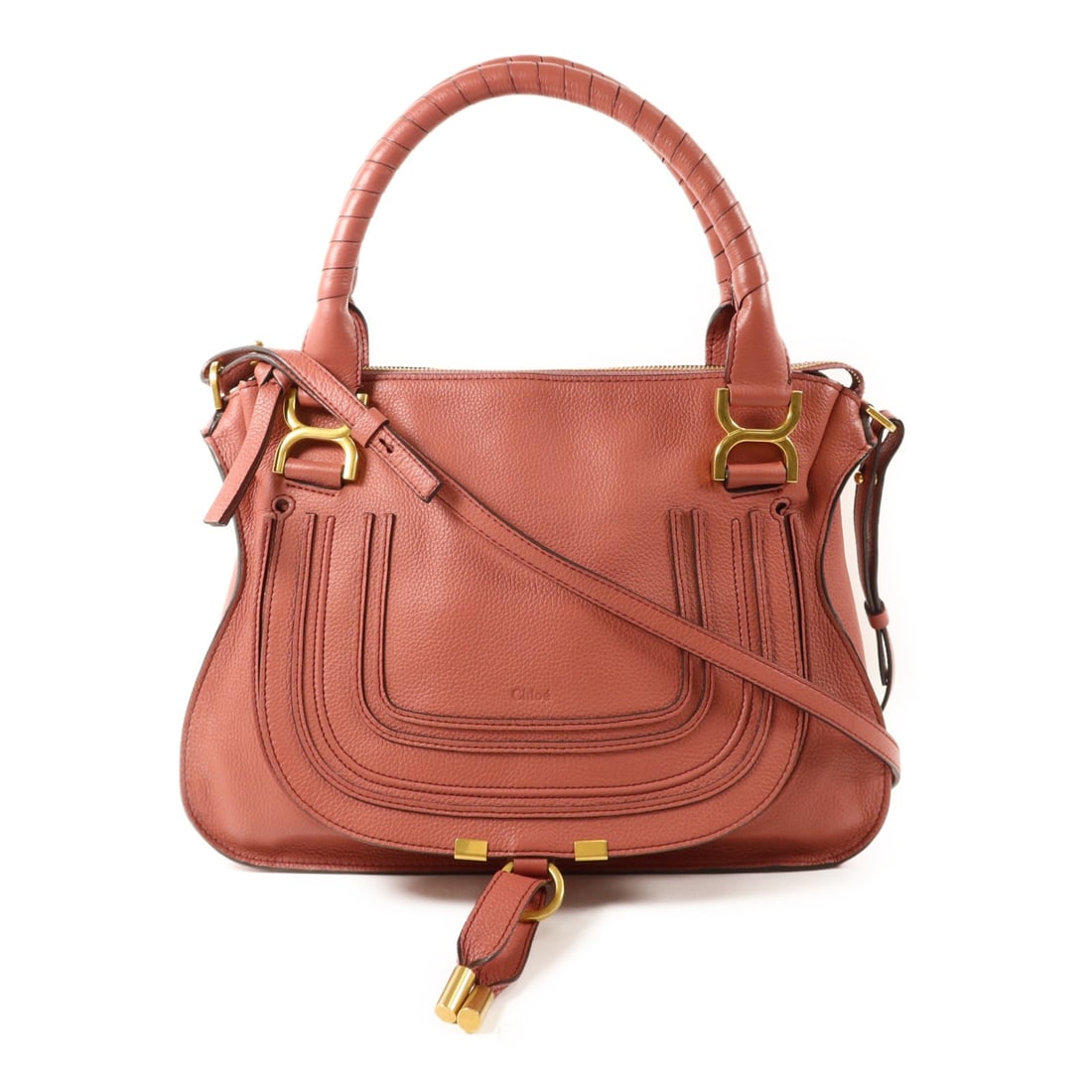 Chloe Pink Calfskin Leather Two Way Shoulder Bag with Gold Hardware: Chloe Pink Calfskin Leather Two Way Shoulder Bag with Gold Hardware This Chloe 2-way shoulder bag features luxurious pink calfskin leather and offers versatile carrying options. Crafted with